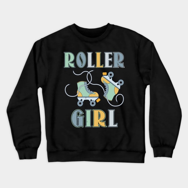 Retro Roller Girl Classic Skating Skate Crewneck Sweatshirt by funkyteesfunny